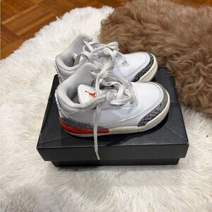 Kids White and Gray Athletic Sneakers with Red Accent